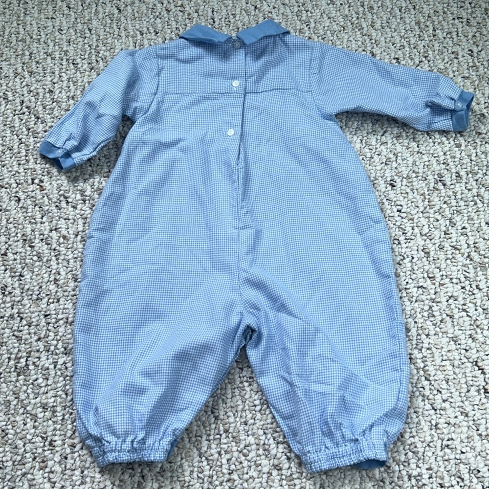ZU romper longall blue checkered collared outfit Noah’s Arc 6 months - Picture 5 of 6